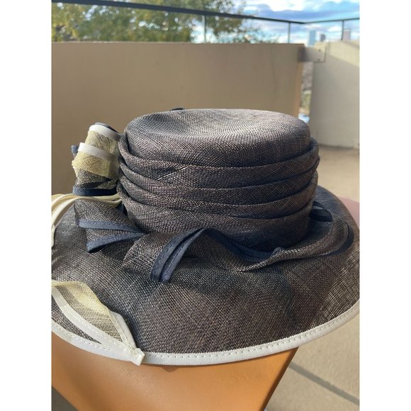 NWT Nigel Rayment 100% Natural Fiber Blue Sun Hat with Tan Ribbon - Picture 7 of 7